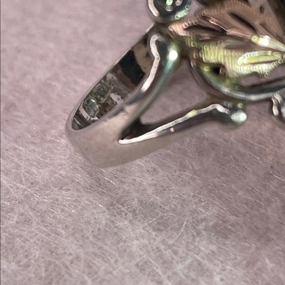 Vintage Black Hills Gold Style Sterling Silver Black Onyx Marquise Ring - Picture 6 of 8